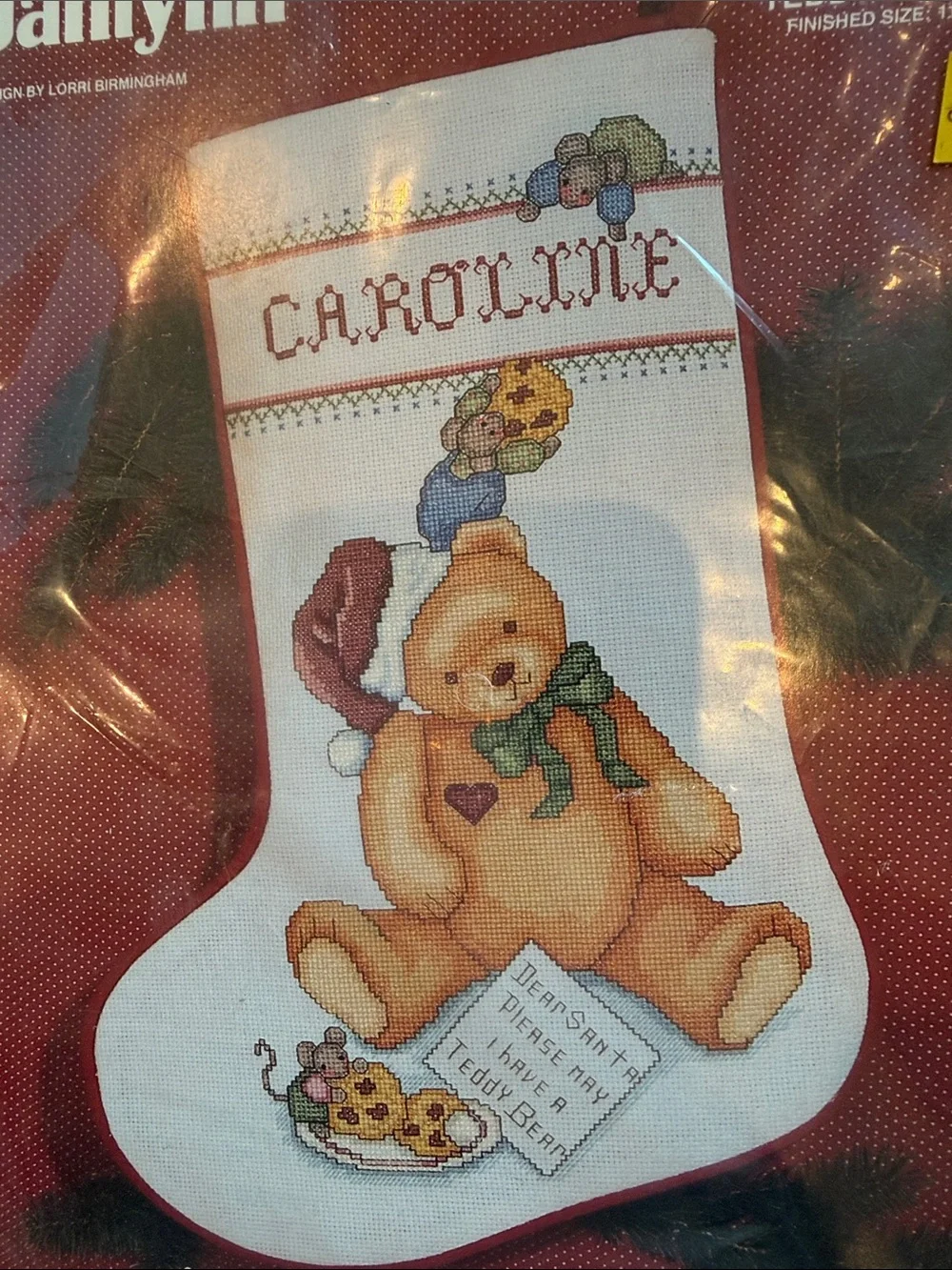 NWT Janlynn White Teddy Bear Christmas Stocking Cross Stitch Kit unopened pkg